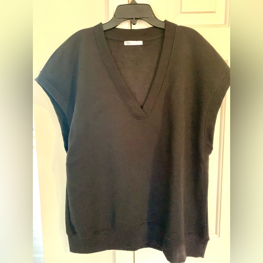 Zara Black Oversized Deep V-Neck Sweatshirt Top
